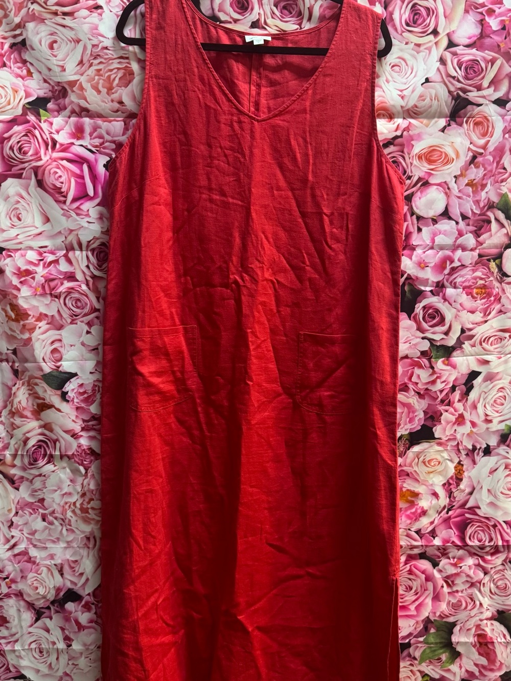 J. Jill Love Linen Red Linen Dress with Scoop Neckline